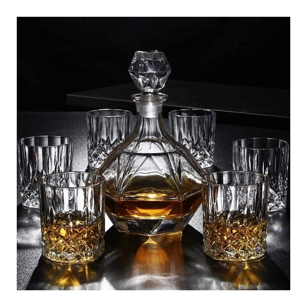 Stojak na butelki Stojak na wino Uchwyt na kieliszki do wina 7-częściowy zestaw karafek do whisky 100% bezołowiowa szklana karafka do whisky i spirytusu Kubek 800 ml Szklanki do picia w domu Restaur