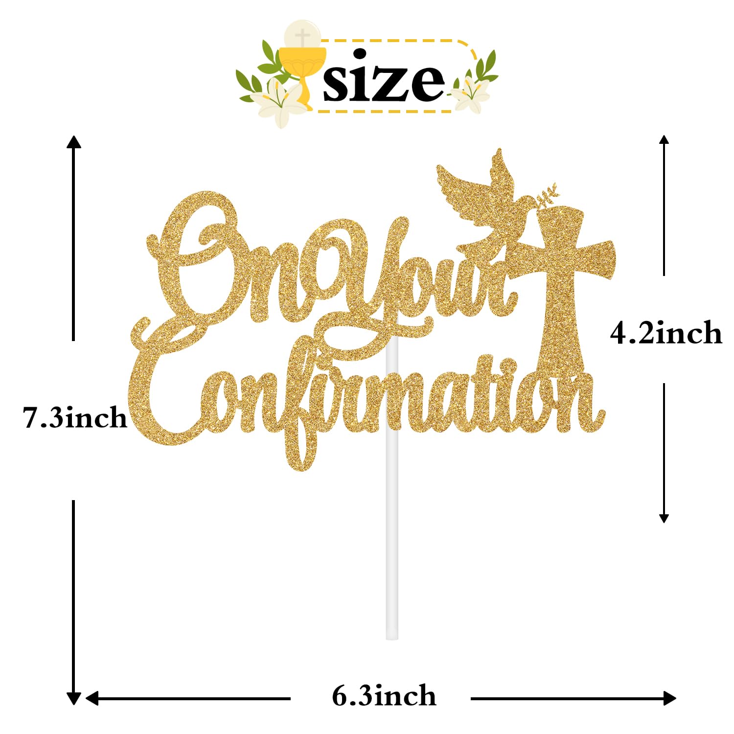 ‘On Your Confirmation’ Cake Topper – Gold Glitter Dove & Cross Design For Baptism, Communion, Christening - View #6