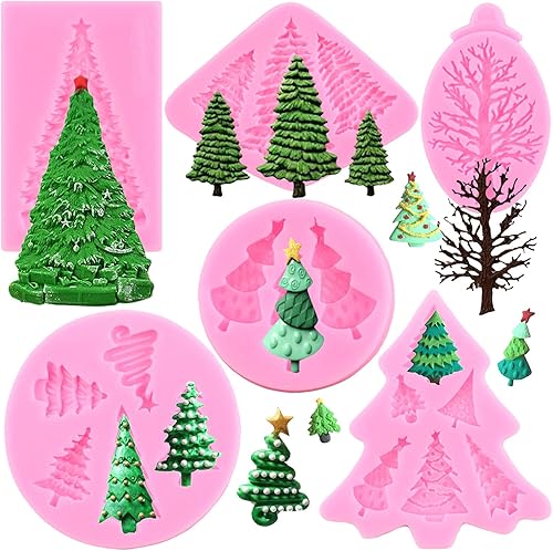 Mujiang Moldes de silicona para árbol de Navidad, moldes de fondant para decoración de pasteles, decoración de cupcakes, pasta de goma de chocolate,