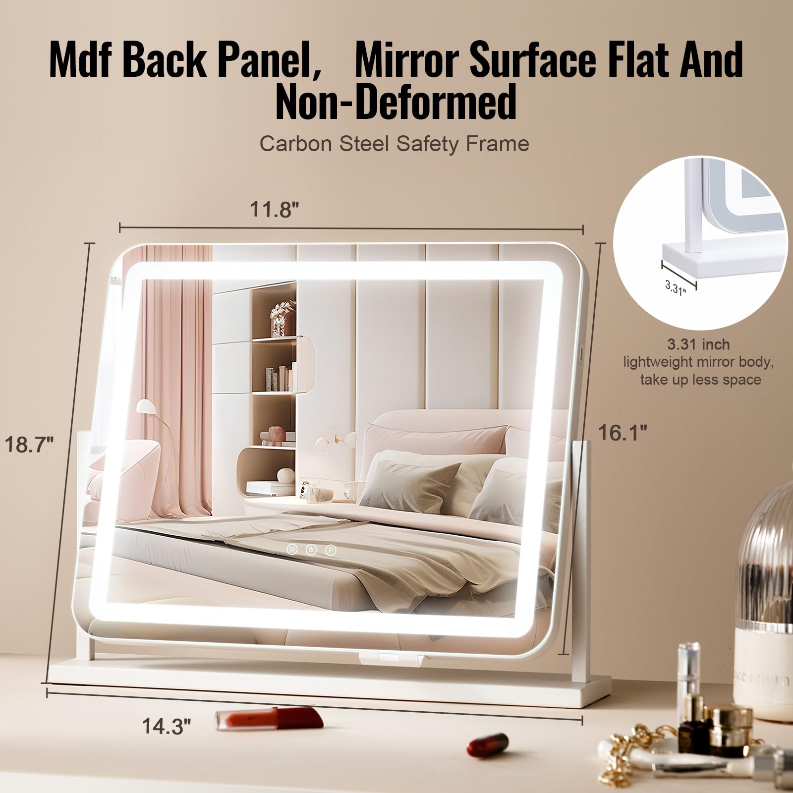 VEVOR Hollywood Schminkspiegel mit Beleuchtung, Kosmetikspiegel mit 3 Farbbeleuchtungsmodi, Schminkspiegel mit LEDs & 5-facher Vergrößerung, USB, Smart-Touch-Steuerung, 360°-Drehbar, 547x447mm