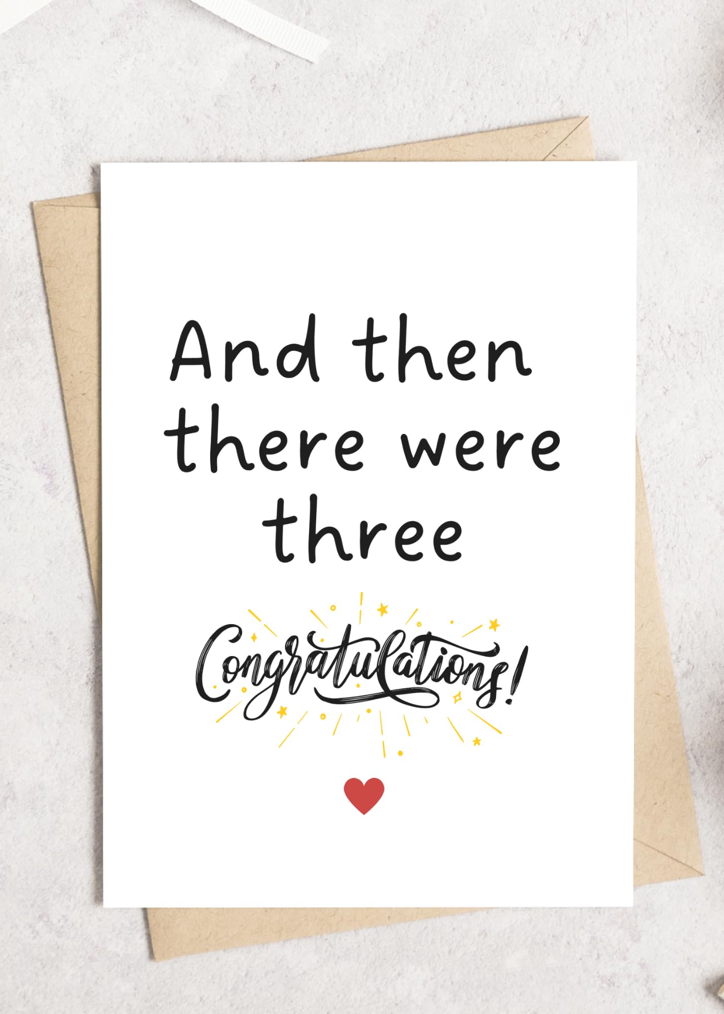 TEEMINew Baby Card, And Then There Were Three, Baby Announcement Card, Pregnancy Card, Congratulations Card, Cute Baby Shower Card