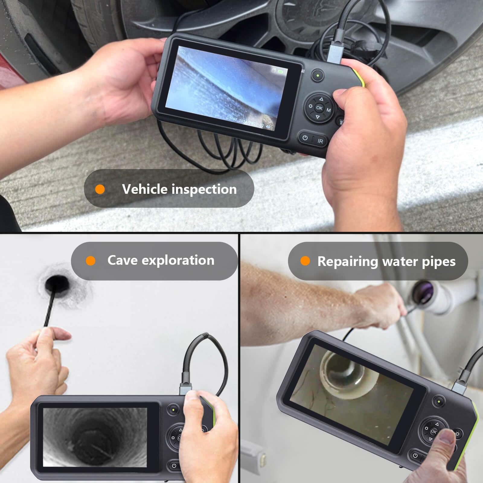 Dual & Triple Lens Industriële Endoscoop 1080P 5 ''LCD Borescope Inspectie Camera Met 8mm IP67 Waterdicht (Size : 10m, Color : Dual lens