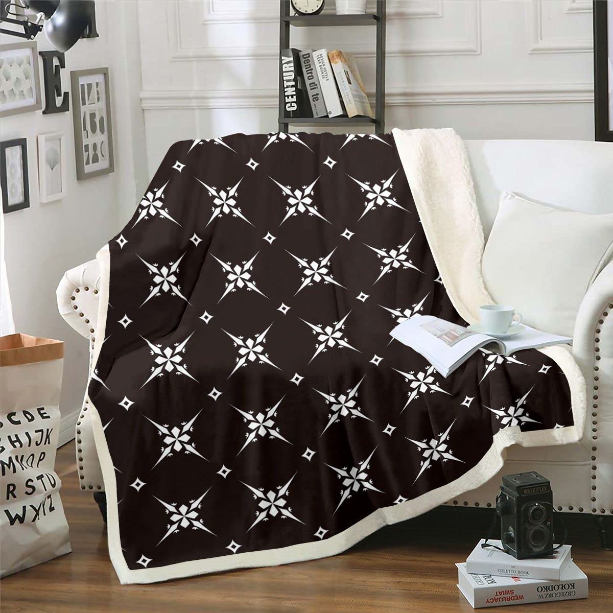 Coperta damascata in pile con motivo cachemire, per bambini, ragazzi, ragazze, adulti, bohémien, Sherpa, coperta geometrica sfocata, per divano letto, queen 200 x 200 cm