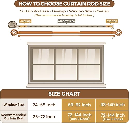 Miniatura 6 de KAMANINA Barra de cortina doble de 1 pulgada de 72 a 144 pulgadas (6-12 pies), barras de cortina negras para ventanas de 66 a 120 pulgadas, barras