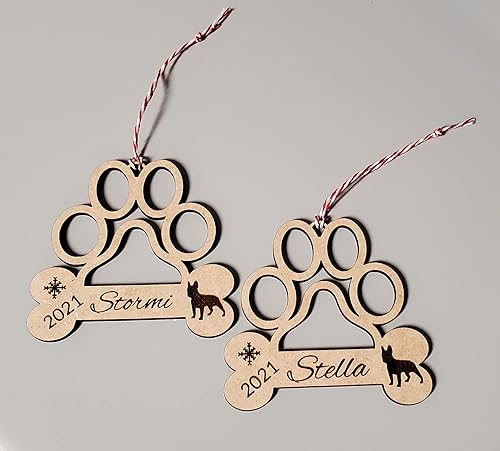 Miniatura 4 de Personalized Paw Print Dog Ornament Custom Dog Bone Holiday Keepsake with Name, Year & Silhouette Christmas Tree Decoration for Pet Lovers