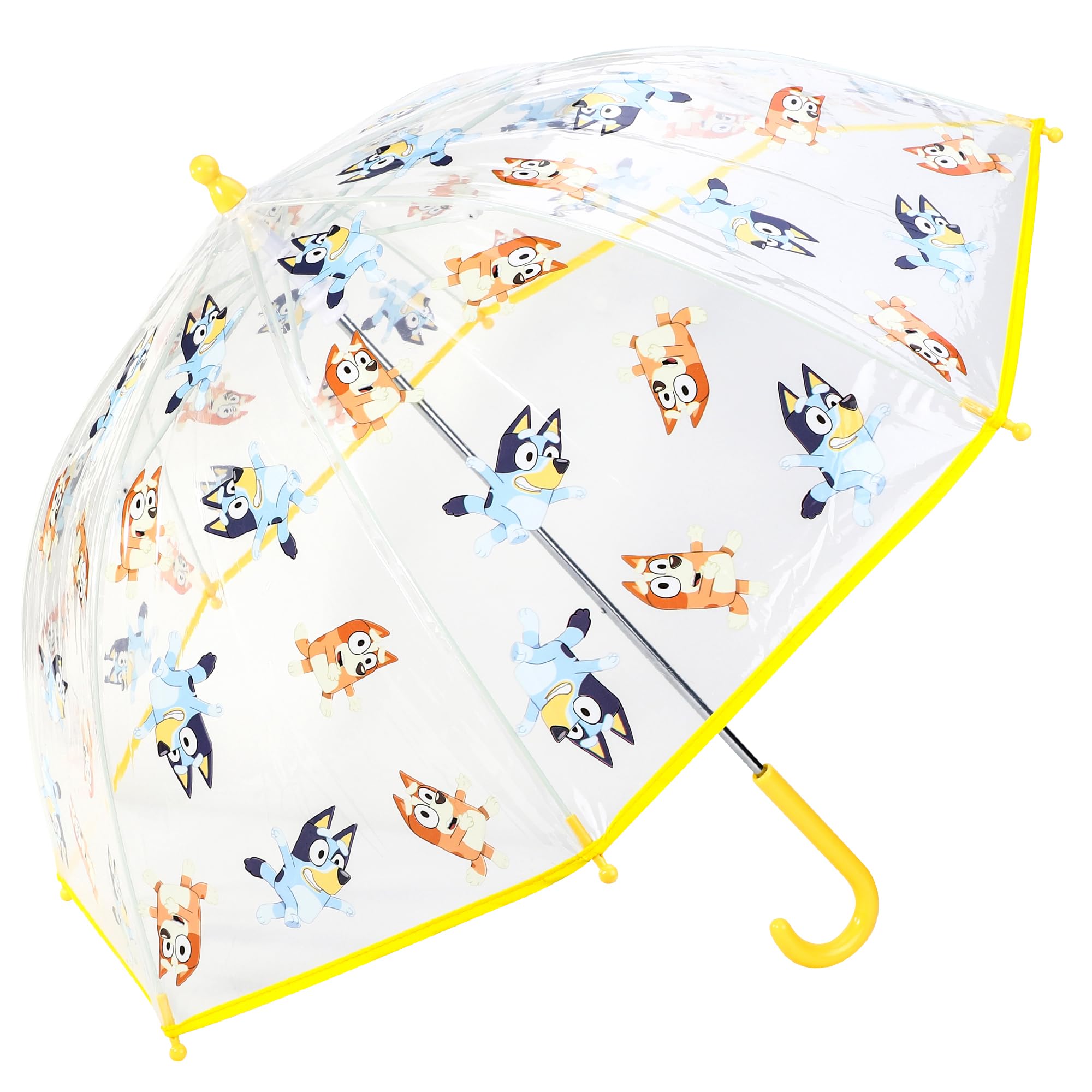 TDL Kids Bluey Umbrella, Yellow Lightweight Windproof Dome Umbrella for Boys and Girls, 69cm Clear POE Transparent Canopy with Easy Grip Hook Handle, Small & Compact, for Toddlers