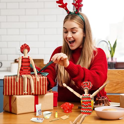 Miniatura 5 de Kajaia Juego de 30 piezas de accesorios de Navidad para panadero, incluye delantal para hornear y sombrero, rodillo en miniatura, harina, huevo,