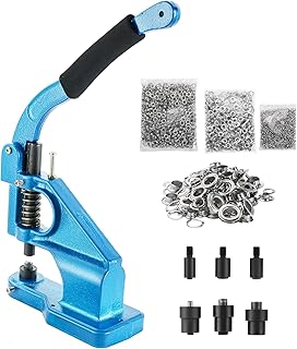 Acymner Hand Press Grommet Machine | Hand Press Heavy Duty Eyelet Grommet Machine Punch Tool Kit with 3 Dies and 1500 Pcs Silver Grommets