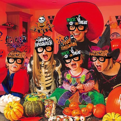 Miniatura 7 de Sakytal Diademas LED de Halloween con luz de calabaza, aro de telaraña luminoso, disfraz de fantasma luminoso, accesorio para el cabello con gafas