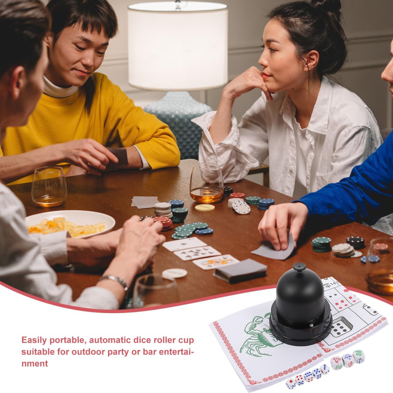 jojofuny Electric Dice Cup Set with 5 Standard & Fish Shrimp Crab Dices, Compact ABS Holder for Party Games, Ktv, Bars, and Family Gatherings