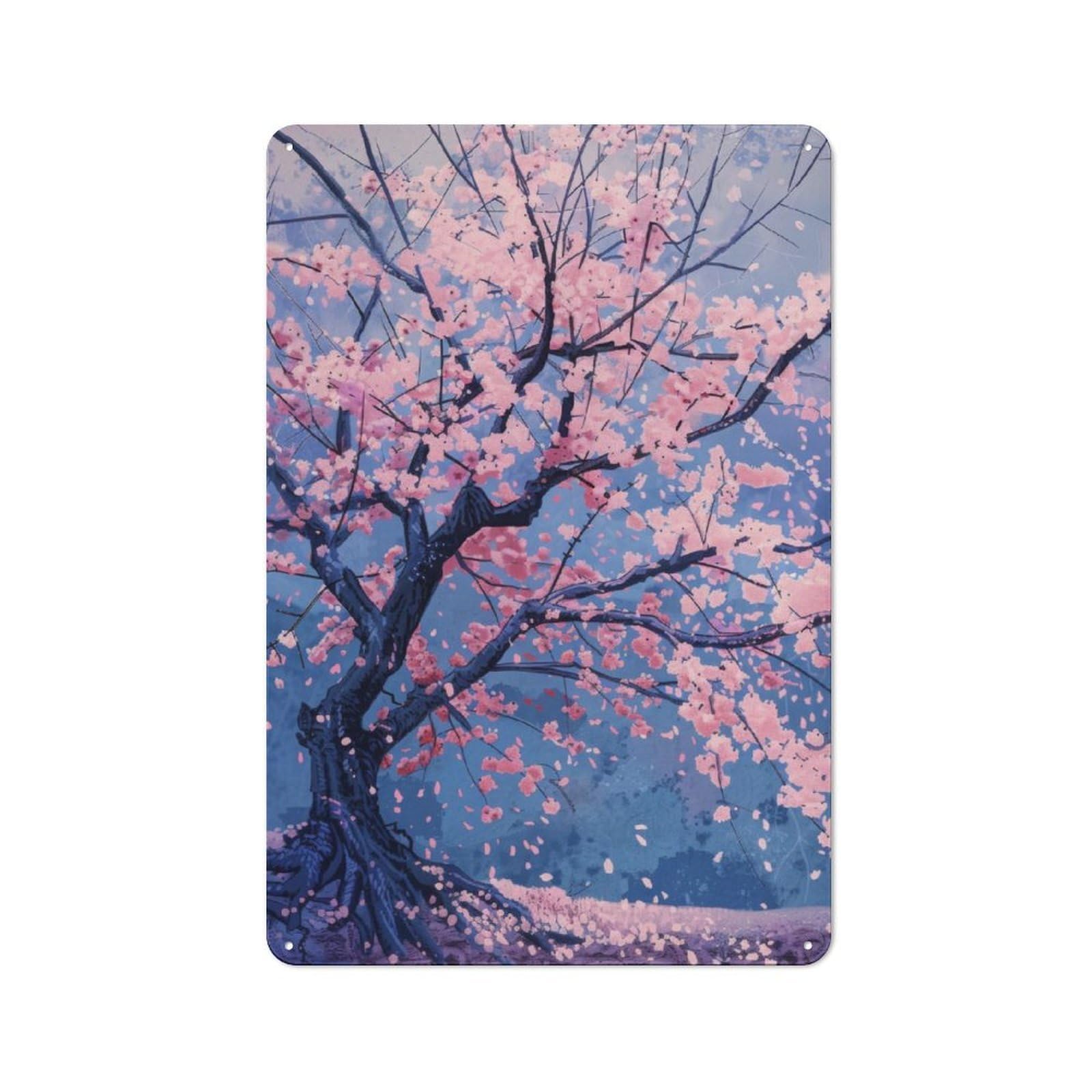 Junmoney Cherry Blossom Painting Tin Wall Plaque 30X20cm With For Living Room Or Hallway, For Garage, Workshop And Man Cave Decoration