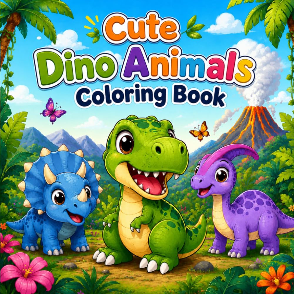 Cute Dino Animals Coloring Book: Cute Baby Dinosaurs for Little Artists (Cute Animals Coloring Book Collection)