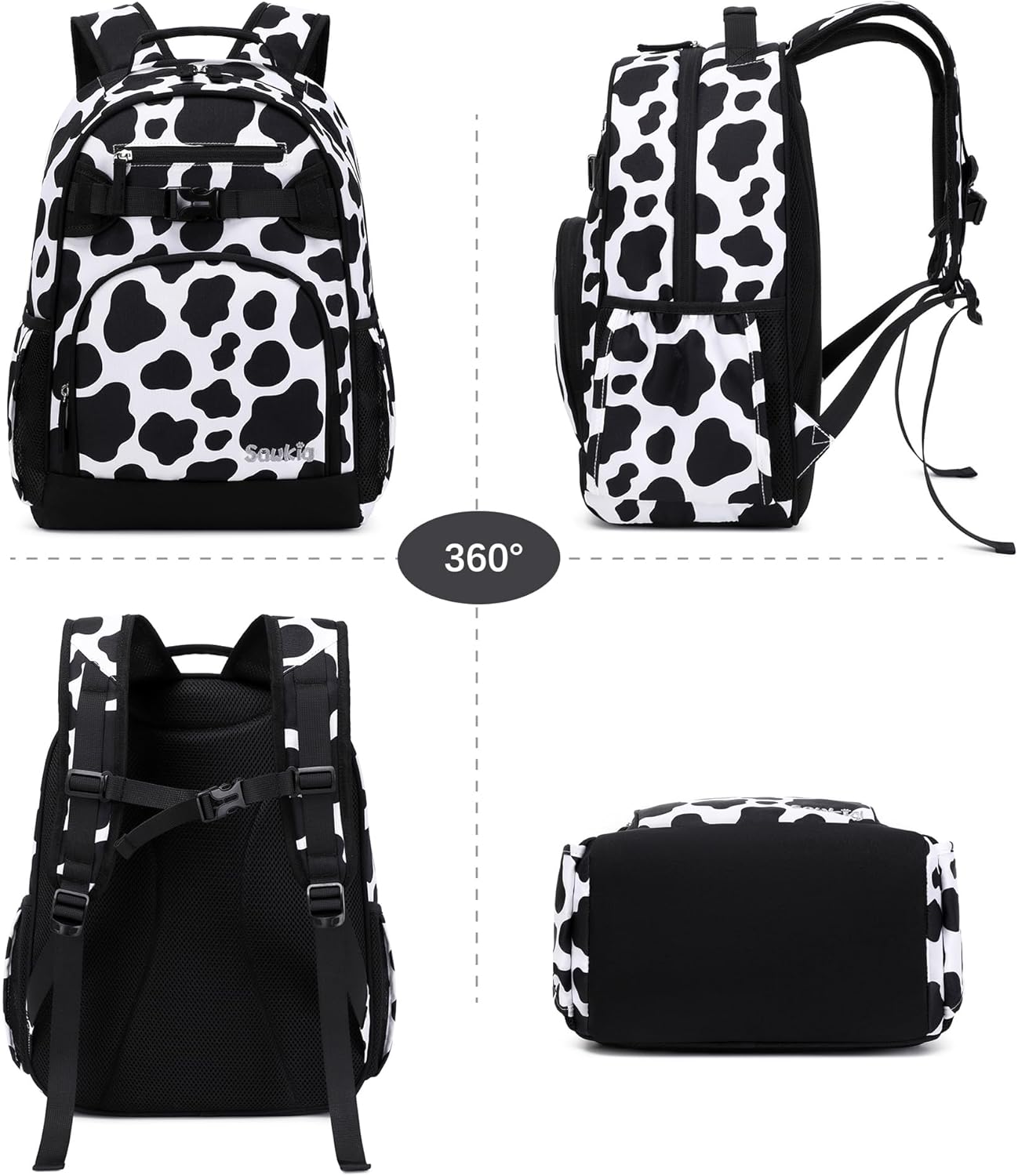 Cute Small Little Kids Cow Print Backpack Kindergarten Preschool Backpacks for Girls Ages 2-4-6 (Black Cow Print) - Image 6