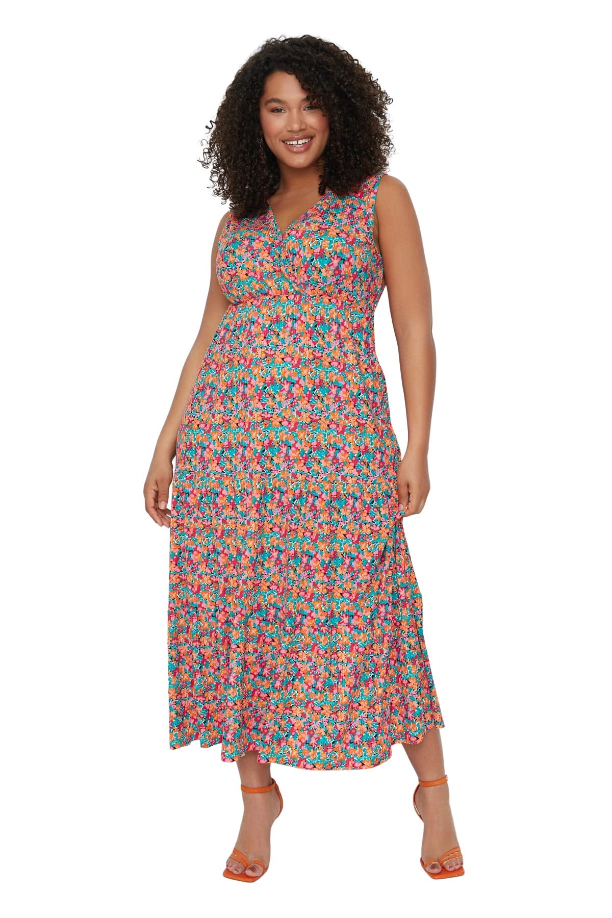 Trendyol Damen Sehr Bunt Kleid Kleid, Normale Passform, Strick, Übergröße, Xxxxxl