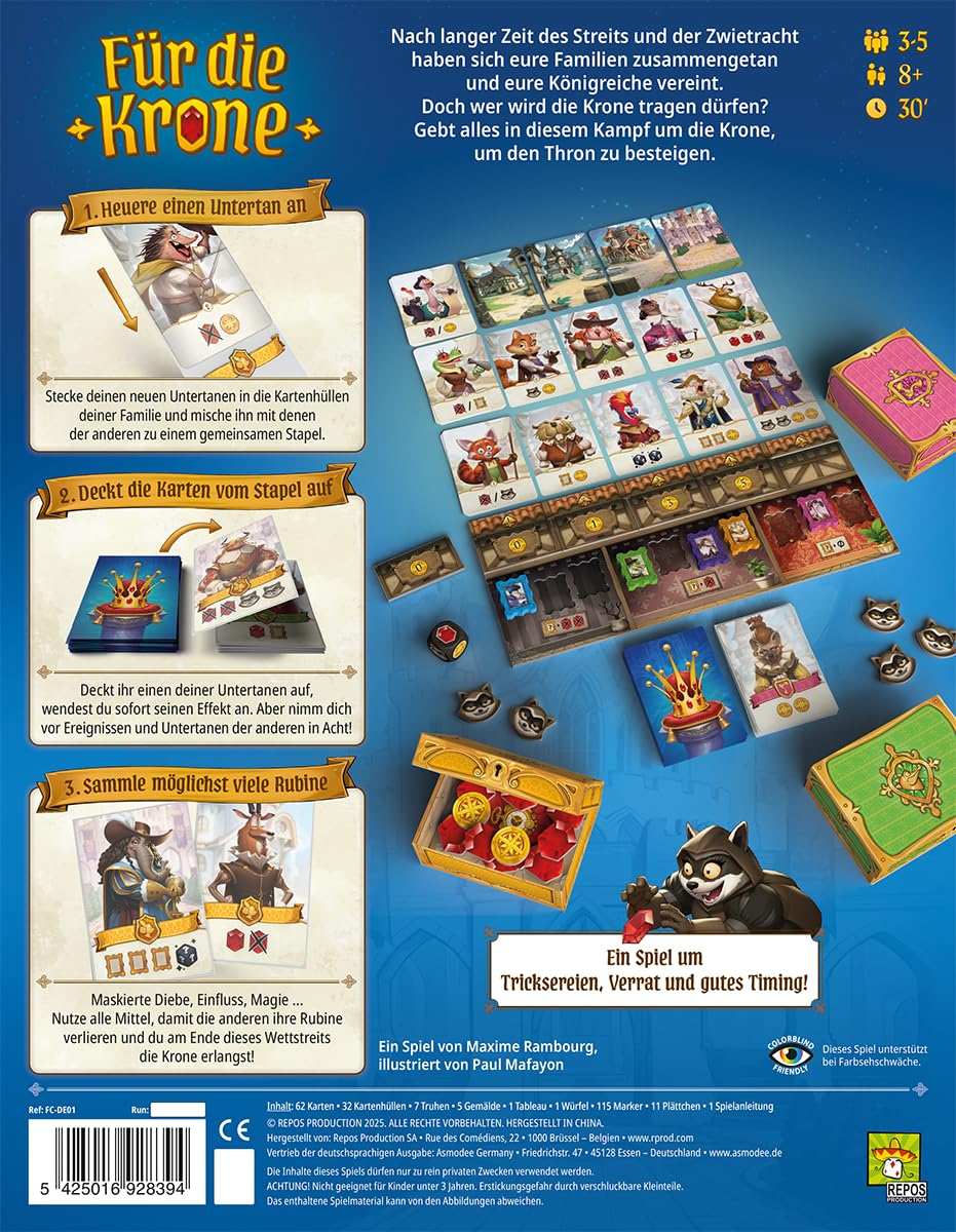 Repos Production, pour la Couronne, Jeu Familial, Jeu de société, 3 à 5 Joueurs, à partir de 8 Ans, 30 Minutes, Allemand