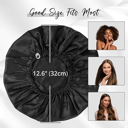 Miniatura 5 de WIGI Gorro 100% de seda de morera con coletero de regalo para el cuidado del cabello de las mujeres, gorro de seda para dormir, gorro de ducha,