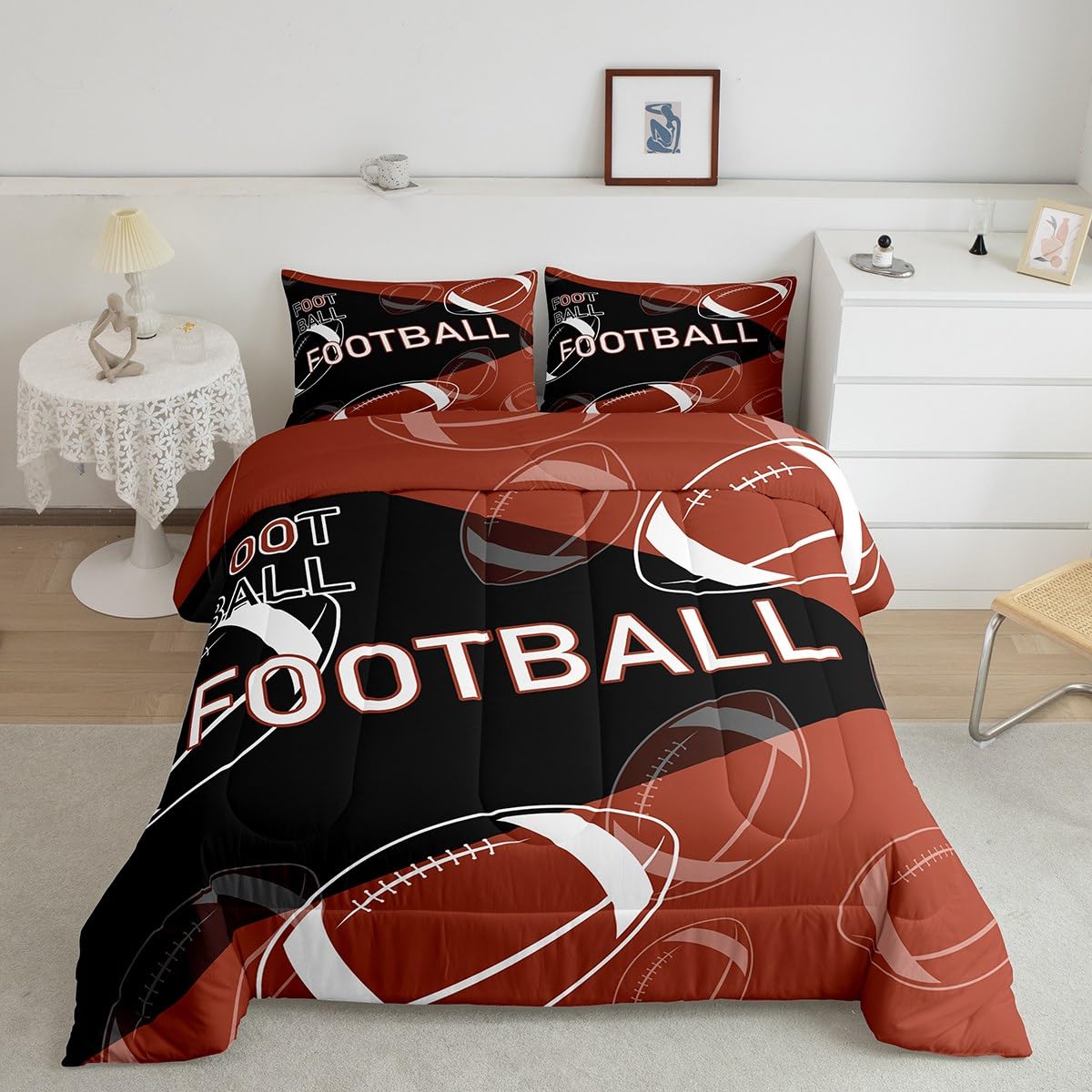 Lenzuolo Con Angoli ABAKUHAUS – Tema Rugby Ball Doodle Art – Morbido Microfibra, Tasca Elastica Per Materassi Fino A 40cm, 90x200 Cm - 2