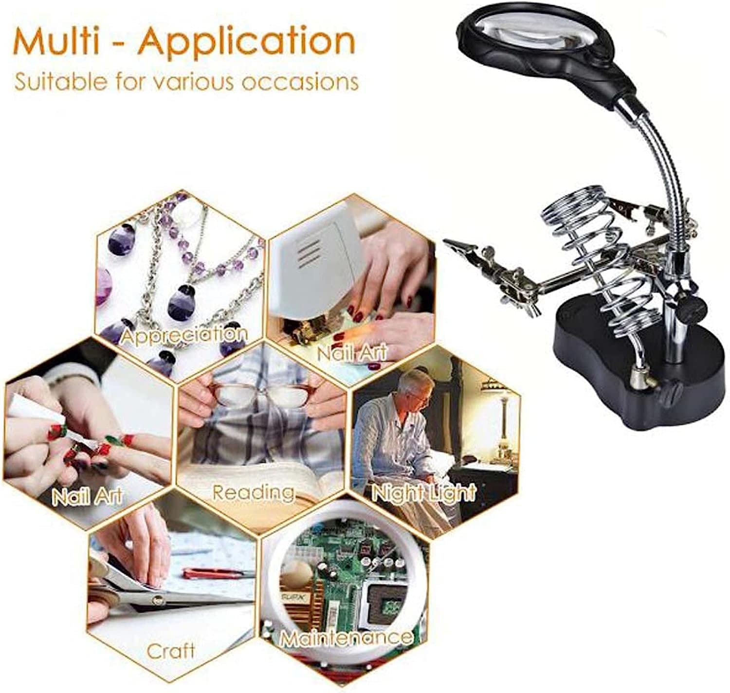 Lupa, lámpara de aumento de 3 aumentos con abrazadera de metal, lupa de joyería, reloj y reparación electrónica, mago