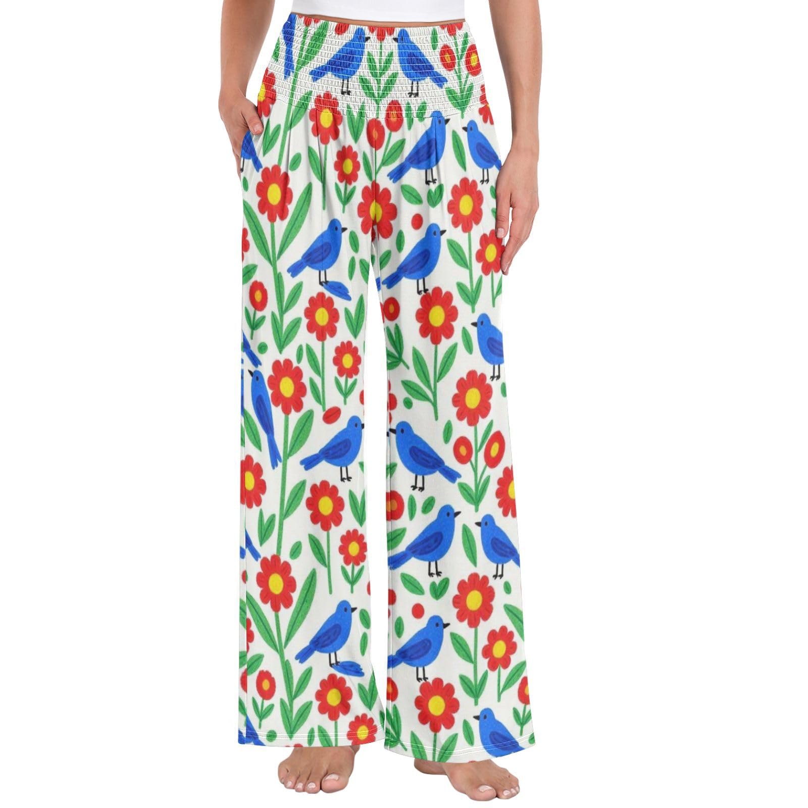 Tulips Scarlet - Pantalones palazzos para mujer, ligeros, elásticos, informales, ropa de descanso