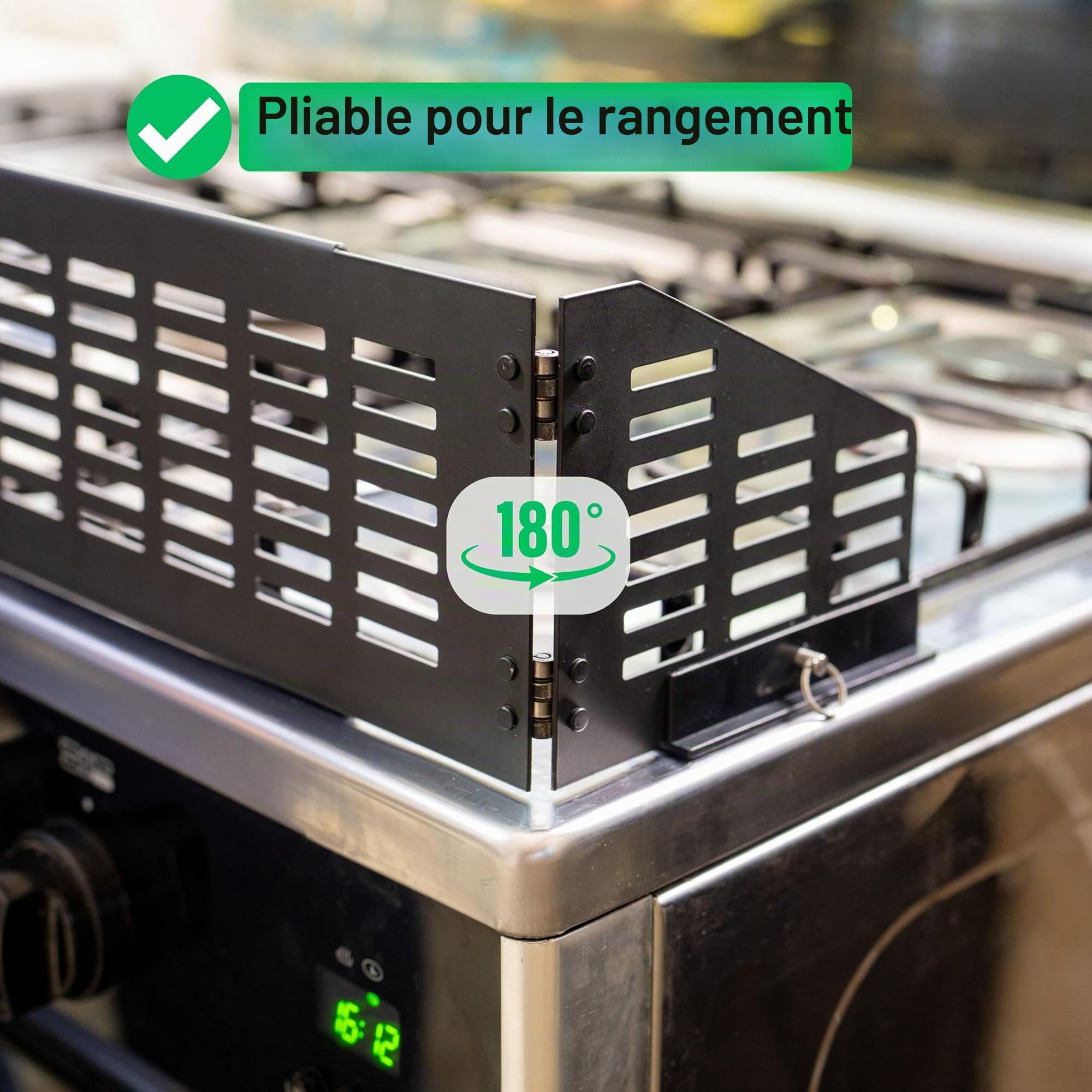 Grille de protection cuisinière sécurité enfant extensible 45-70 cm noir avec porte four bébé ailes latérales charnières