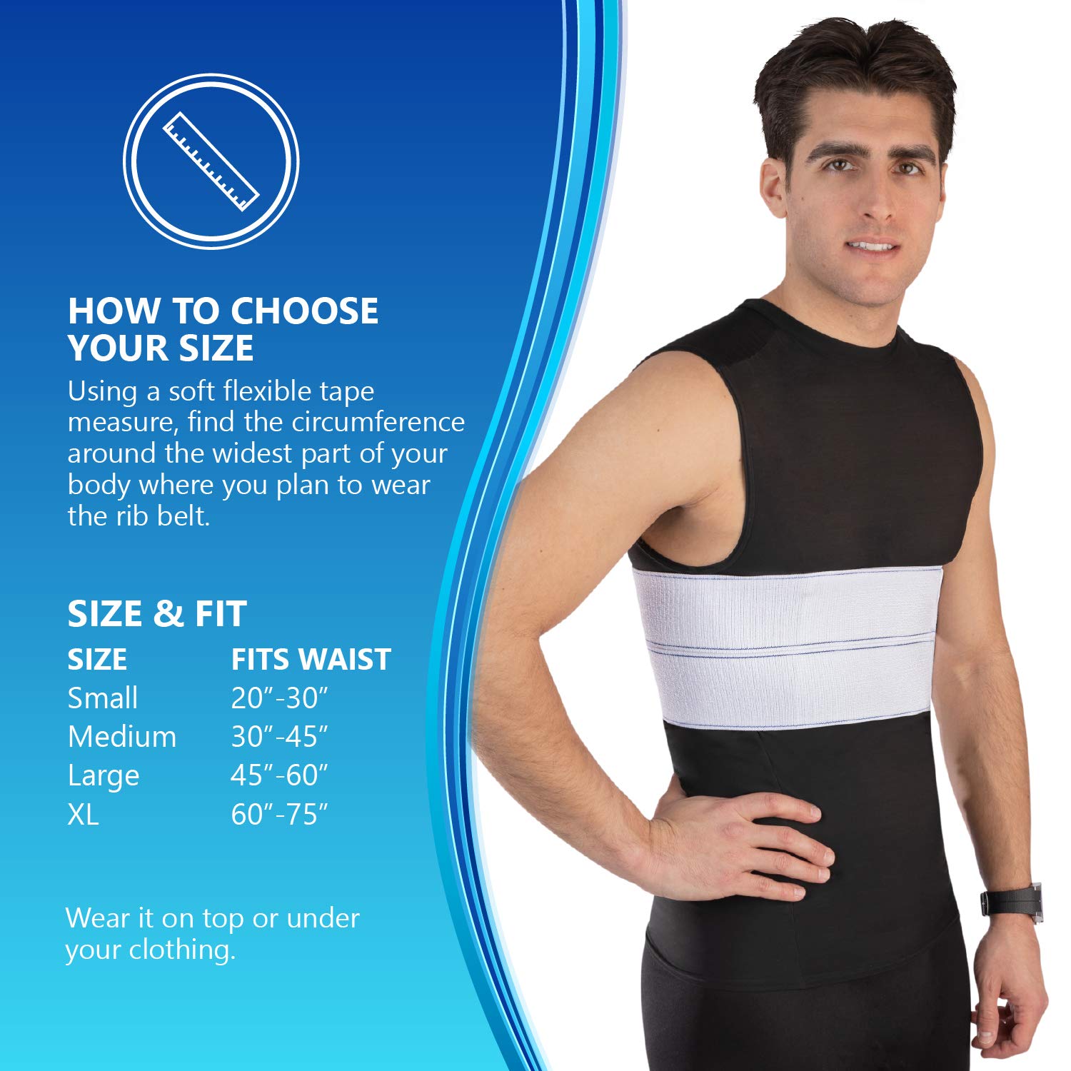 NYOrtho Elastic Rib Support Belt - Torso Compression Rib Brace Treatment Wrap for Natural Healing (Male - Fits 45"-60" Chest)