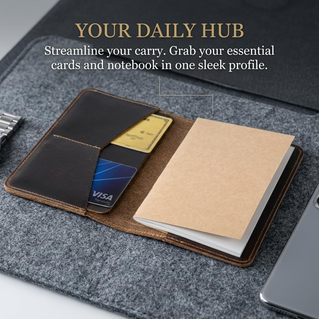 Rustique Leather Field Notes Cover Collection - Refillable Travel Journal & Notebook Organizer with Card Slots - Handmade Full Grain Leather (Wallet Organizer Set - Smoky Bourbon)