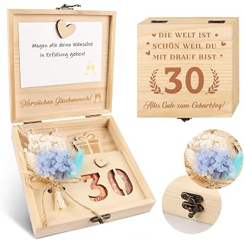 TUZELIYA 30th Birthday Women Money Gifts Wood with Birthday Card Dried Flowers Gift for 30th Birthday Woman Money Gifts Packaging