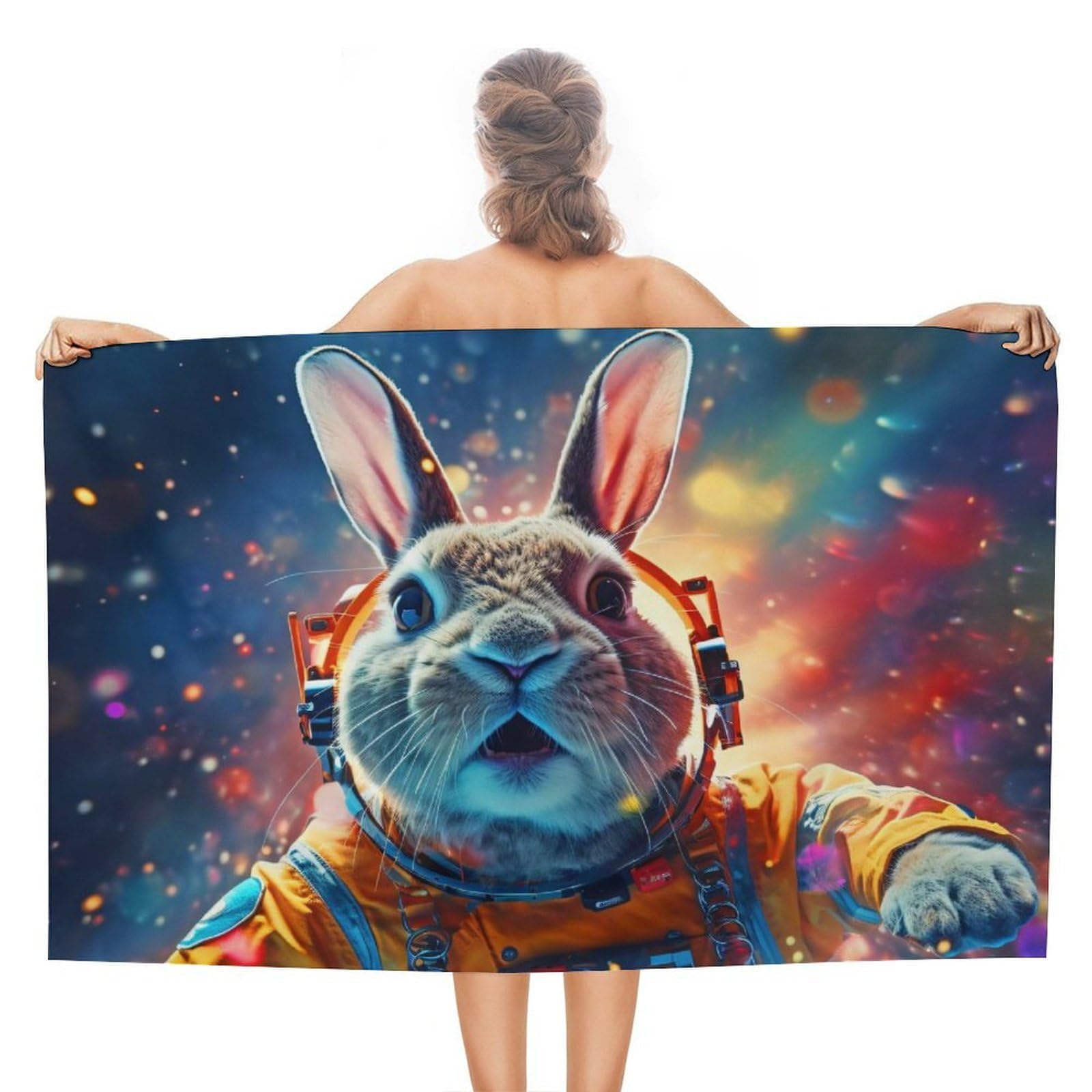 Serviette de plage lapin astronaute ultra-absorbante au séchage rapide pour piscine