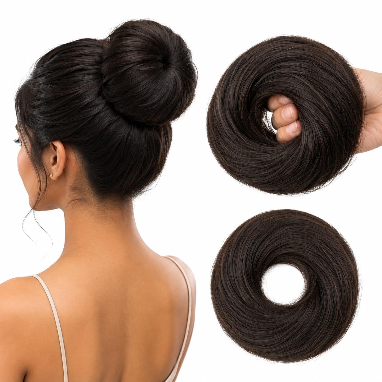 100% Human Remy Hair Messy Bun Scrunchie for Women – Real Hair Bun Extension with Elastic Rubber Band, Wavy Updo Donut Bun Hairpiece for Instant Volume Top Knot Hairstyle, (Brown)-image-47