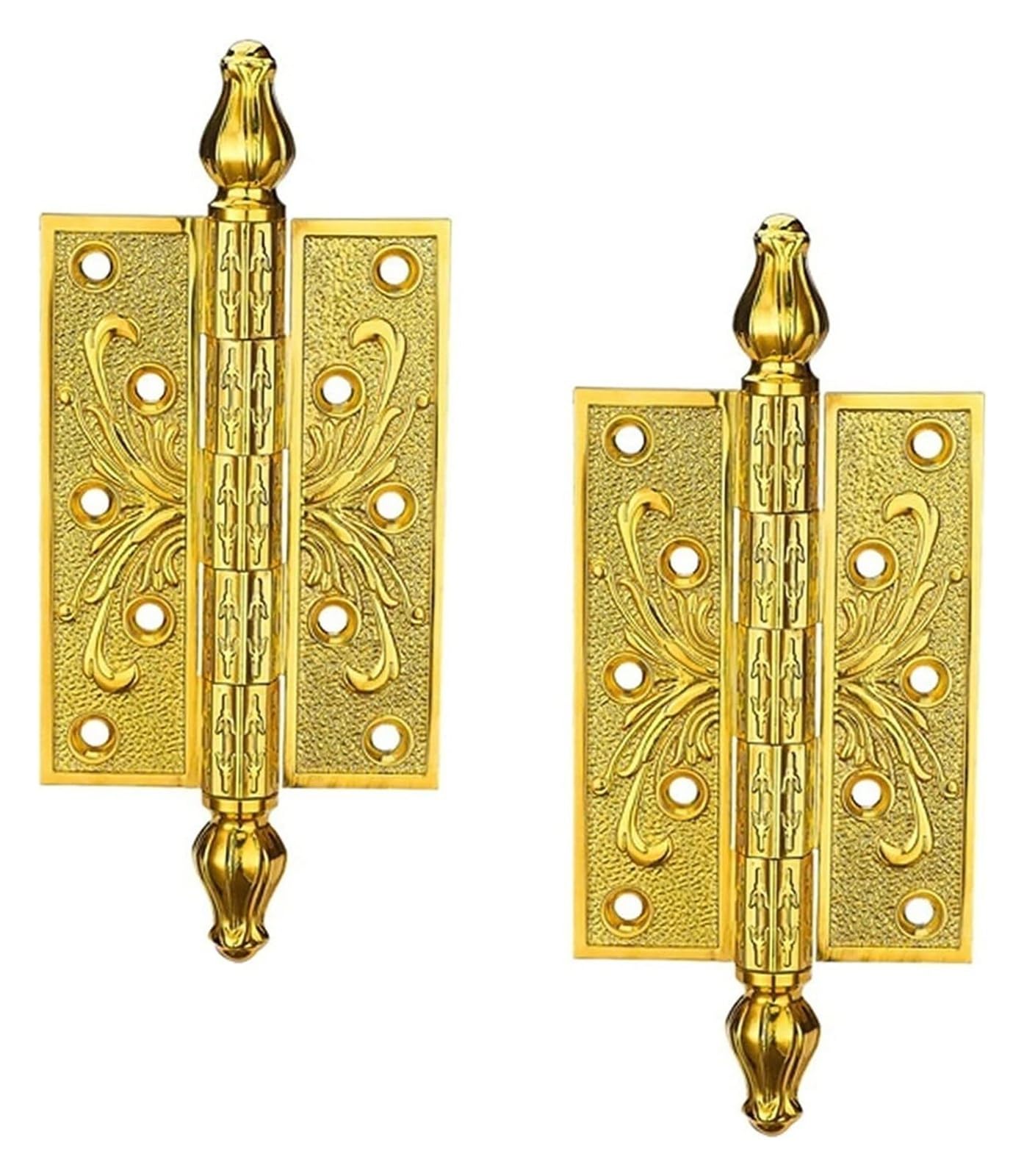 Pzoferlin Golden Door Hinge European Style Carved Flat Silent Bearing Pure Copper Hinges 4.5Mm 5 Inches 2 Pcs Gold(Golden)