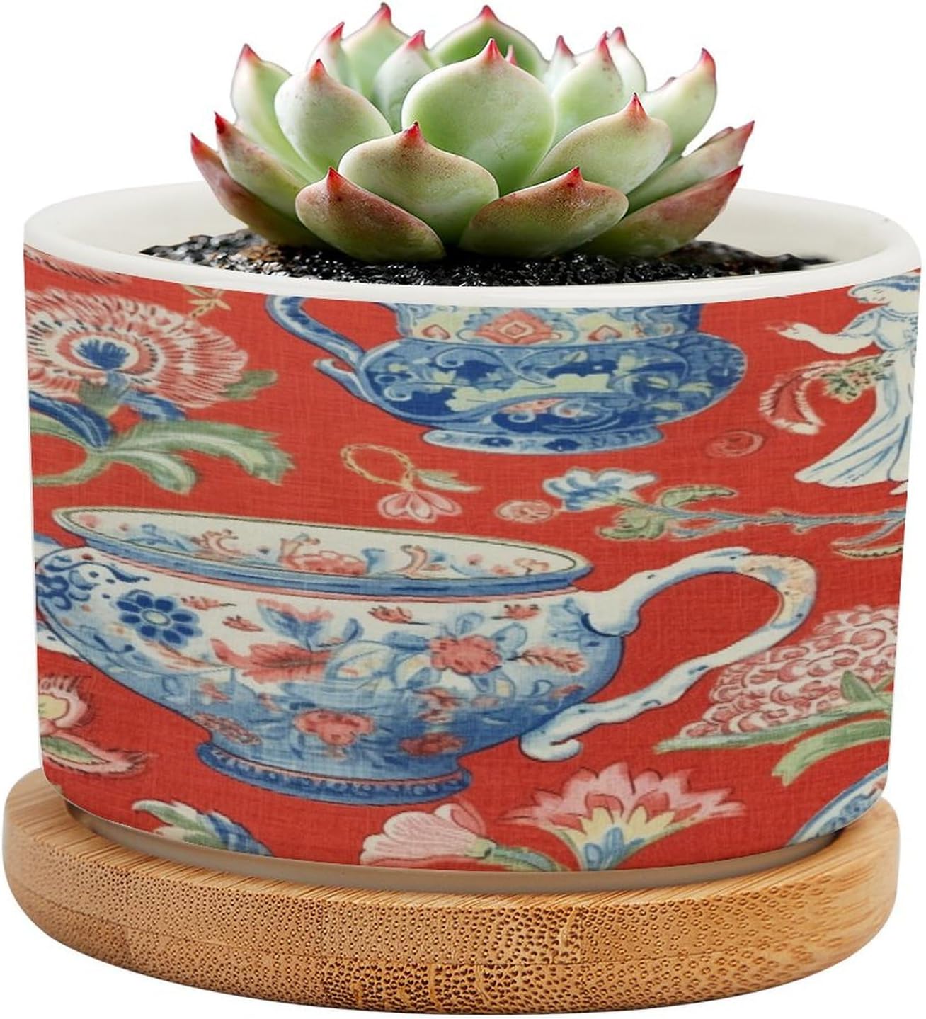 Chinoiserie Monkey Decor Ginger Jar Red Succulent Pots with Drainage,Custom Garden Plant Pot Flower Pot Ceramic Pots for Plants Cactus Planter Succulent Planters