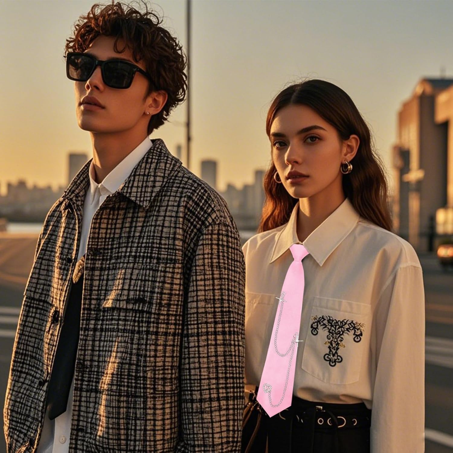 Black Tie for Women Pre-tied Adjustable Womens Tie, Fashion Metal Chain Ties for Women Accessory School Party Casual - Image 4