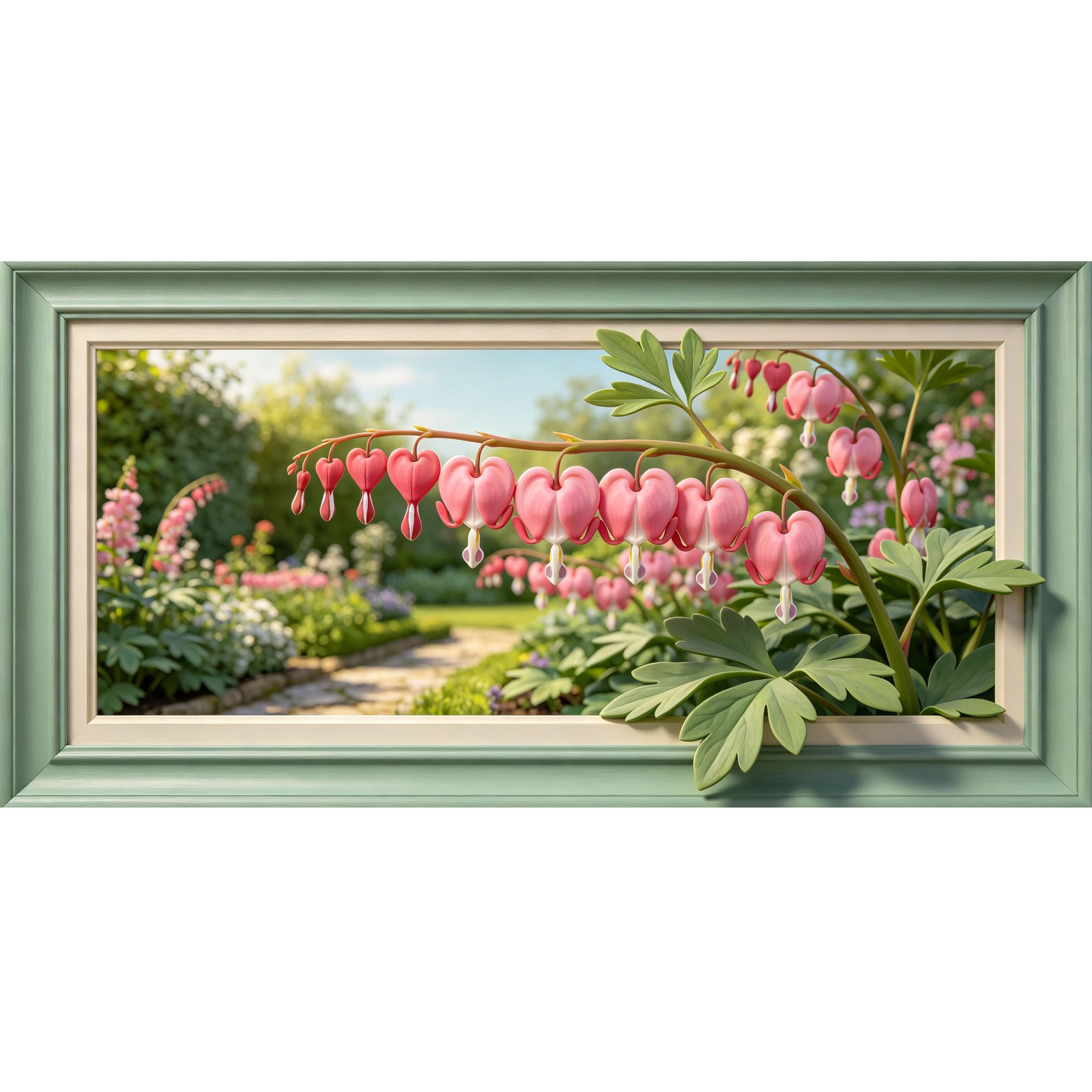 Agglomerix 3D Framed Wall Art Bleeding Heart Flower Garden Botanical 3D Relief Effect Large Size Self-Adhesive Removable Wall Decor Prints Artwork for Living Room Bedroom Office
