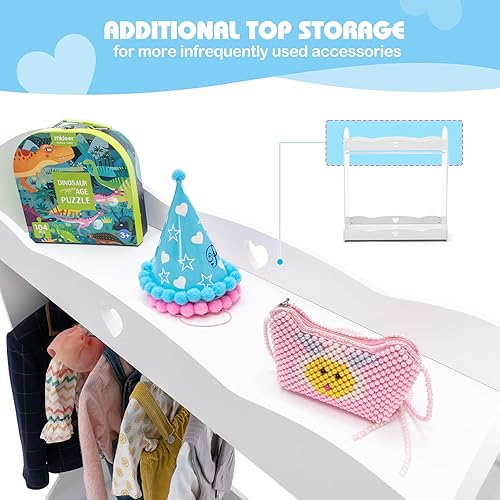 Miniatura 42 de JOYLDIAS - Armario de almacenamiento para niños con espejo y cajones, armario de almacenamiento para niños, armario de disfraces con estante