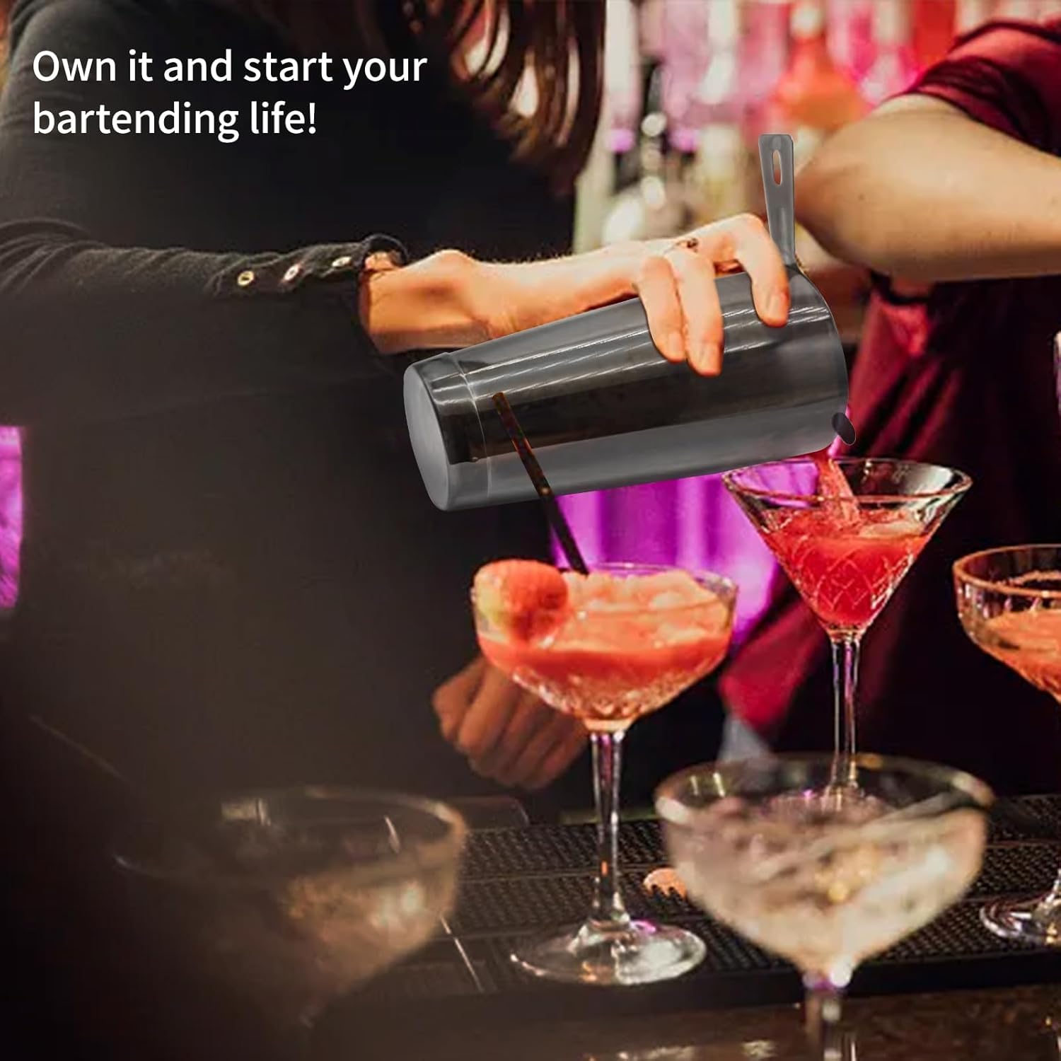 Safring Boston Cocktail Shaker Bar Set, Weighted Boston Shaker Tins, Bartender Kit with 18oz & 28oz Mixed Drink Shaker, Hawthorne Strainer, Double Measuring Jigger - Black