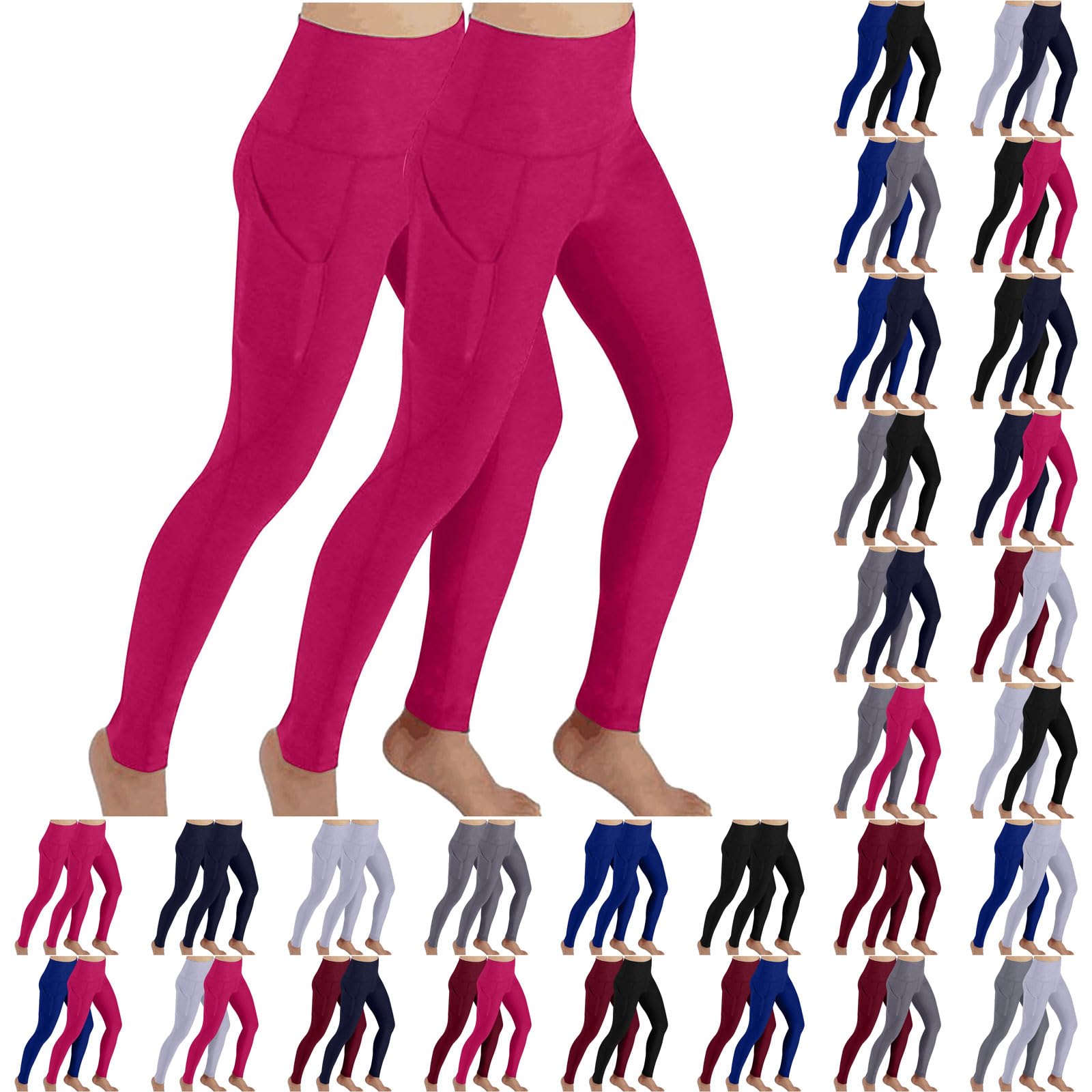 2 Pack High Waisted Gym Leggings for Women UK, Stretch Soft Yoga Pants for Women, Tummy Control Workout Sports Exercise Running Leggings with Pockets