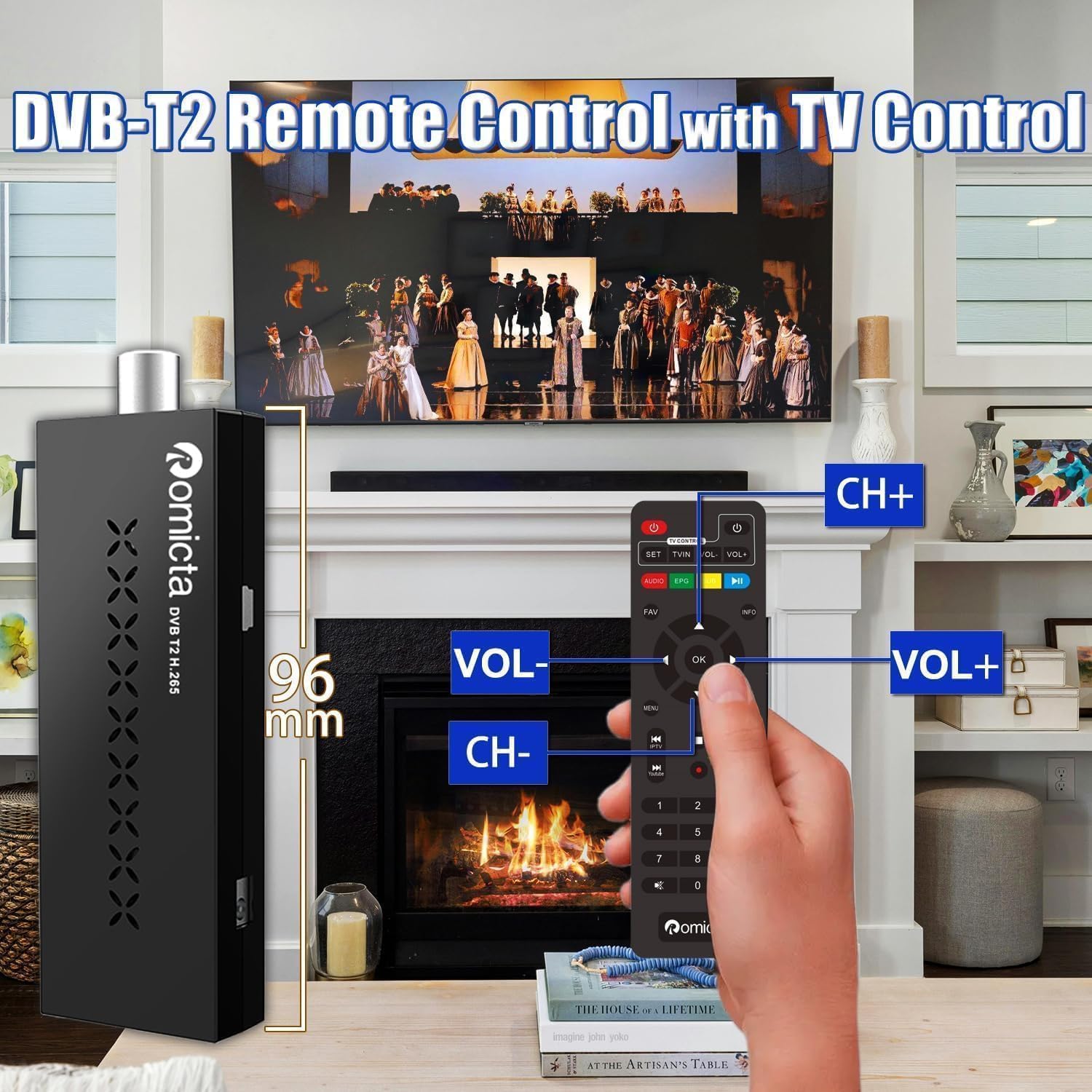 Romicta Décodeur TNT HD - Tuner HDMI DVB-T2/C, Résolution 1080P H.265 HEVC 10 Bits, USB, WiFi, PVR, LCN, Youtube, Lecteur Multimédia, Télécommande Universelle 2 en 1