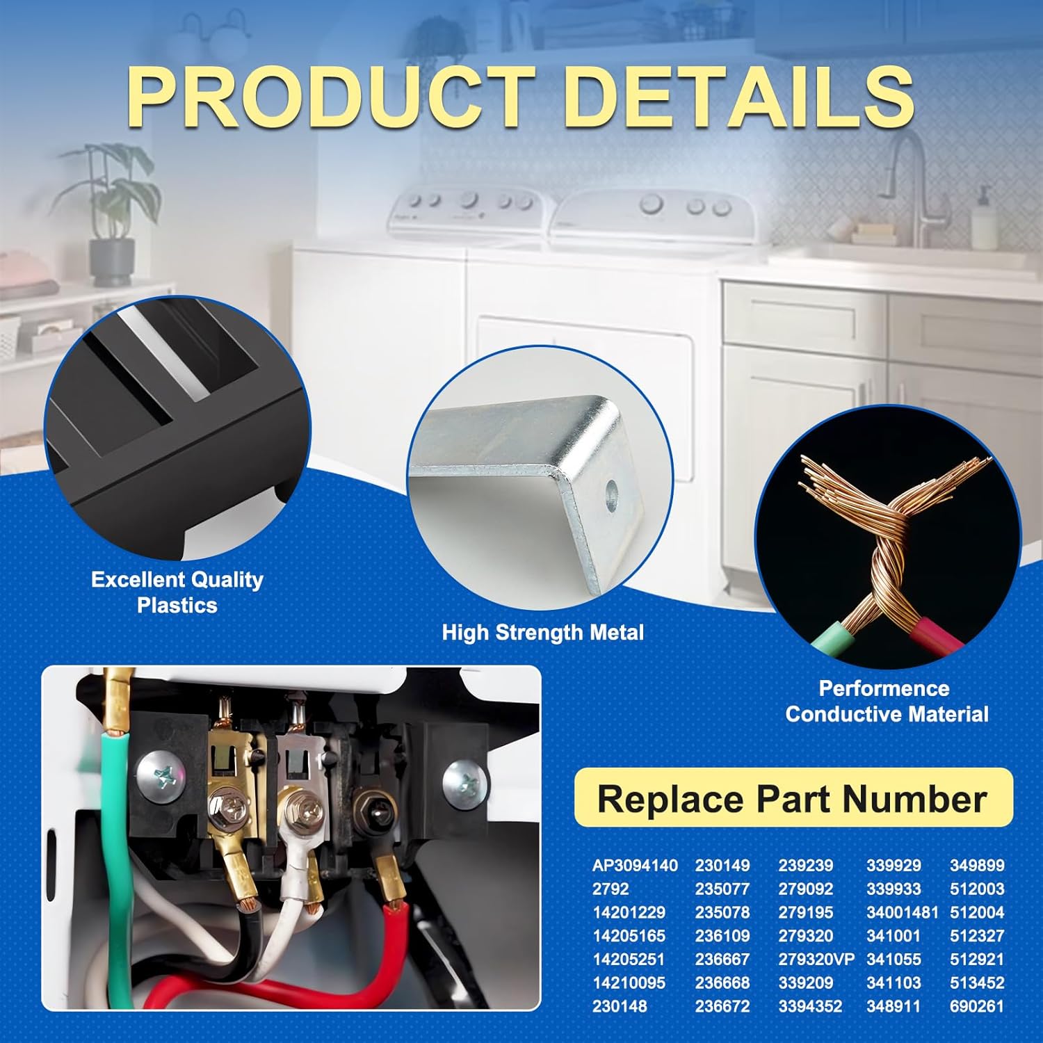 279320 14201229 Dryer Terminal Block Kit Compatible with Whirlpool Kenmore Amana Maytag LTE5243DQ NED7200TW MDE2400AZW MDE9700AYM, Terminal Block Replace 14205165 14205251 14210095