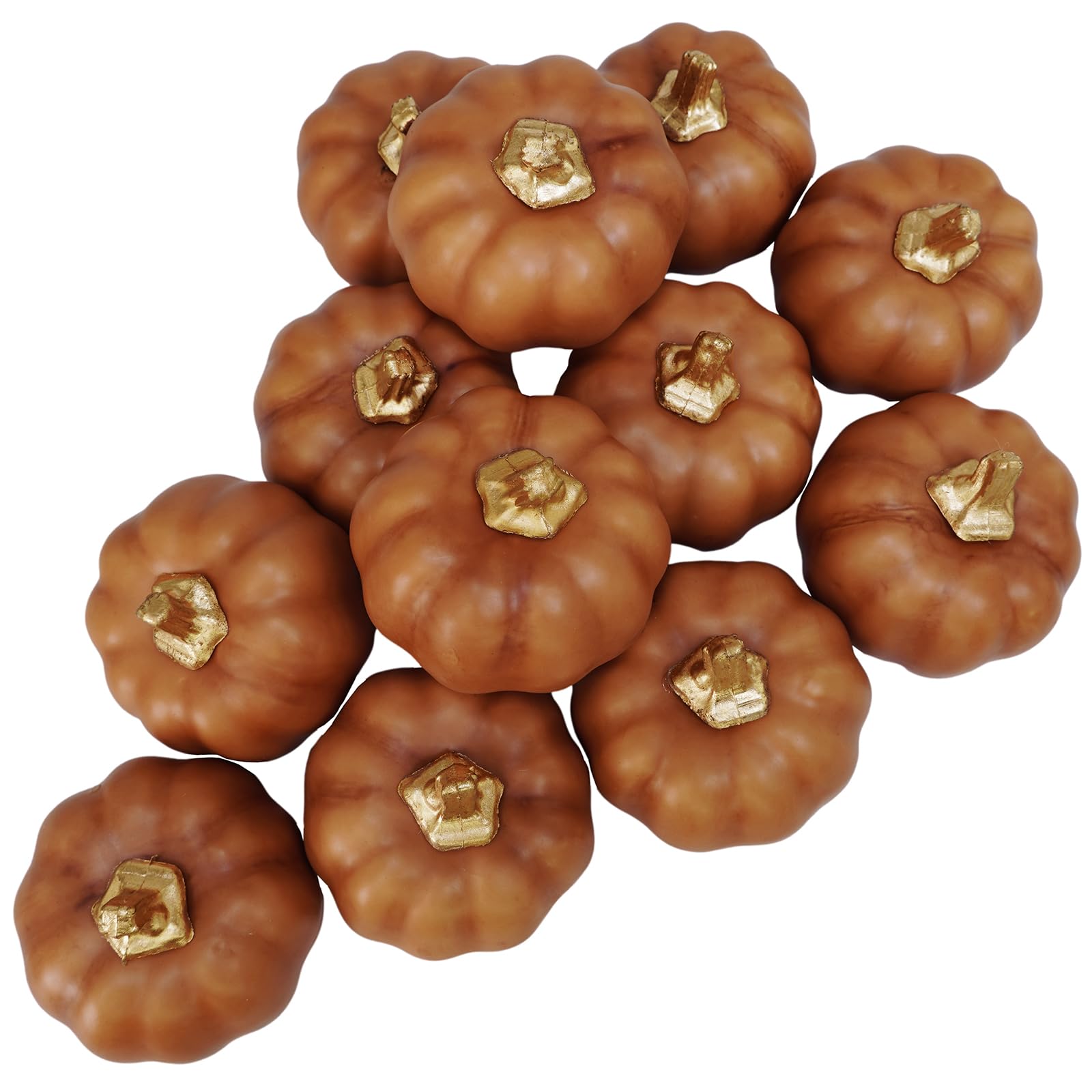Winlyn12 Pcs Small Brown Artificial Pumpkins Fall Rustic Decorative Pumpkins Faux Foam Caramel Pumpkins for Farmhouse Vintage Chic Thanksgiving Party Halloween Table Centerpiece Autumn Mantel Décor