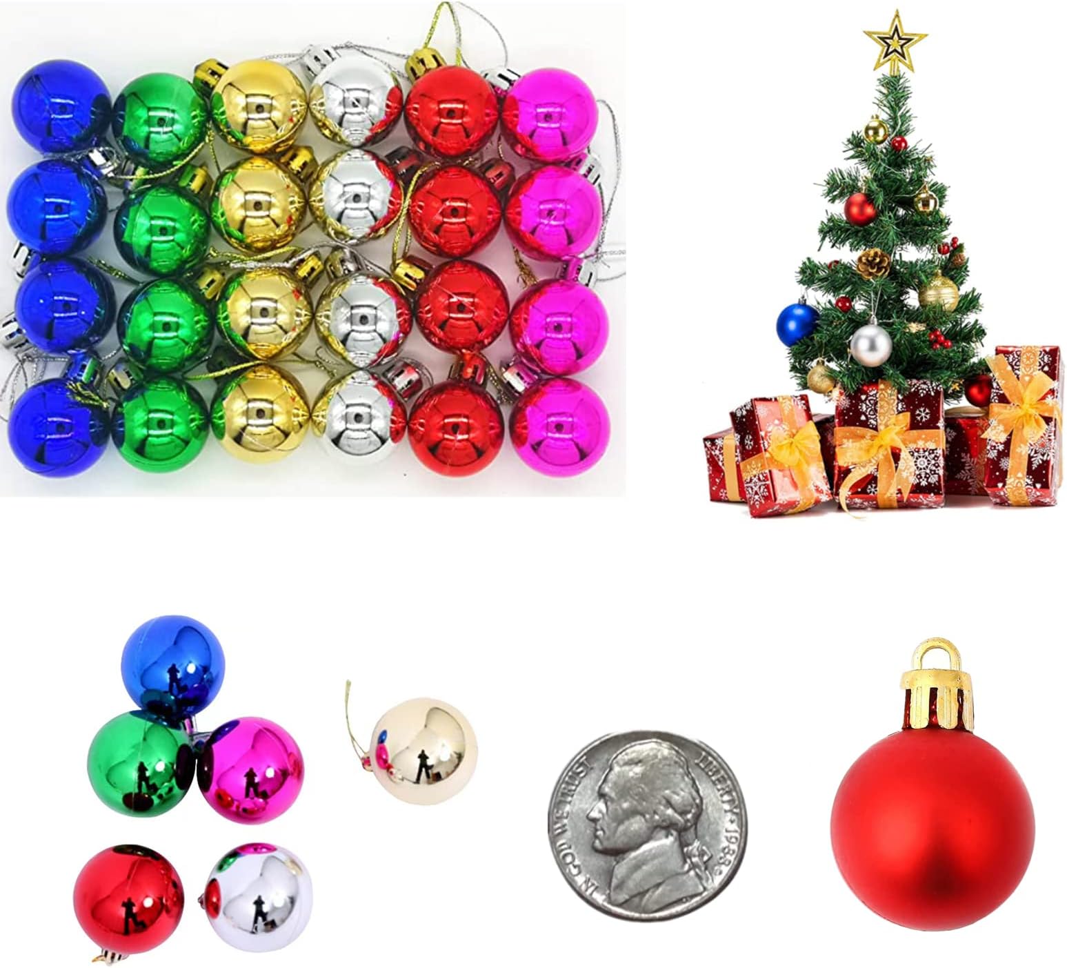 Henykany24Pcs Christmas Decoration Mini Christmas Balls Ornaments, Small Shatterproof Christmas Balls for Xmas Christmas Tree Baubles, Hanging Ball for Holiday Wedding Party Decoration