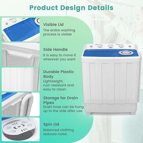 Miniatura 7 de Auertech Lavadora portátil de 28 libras, lavadora portátil para apartamento con lavadora de 18 libras, giratoria de 10 libras, mini lavadora