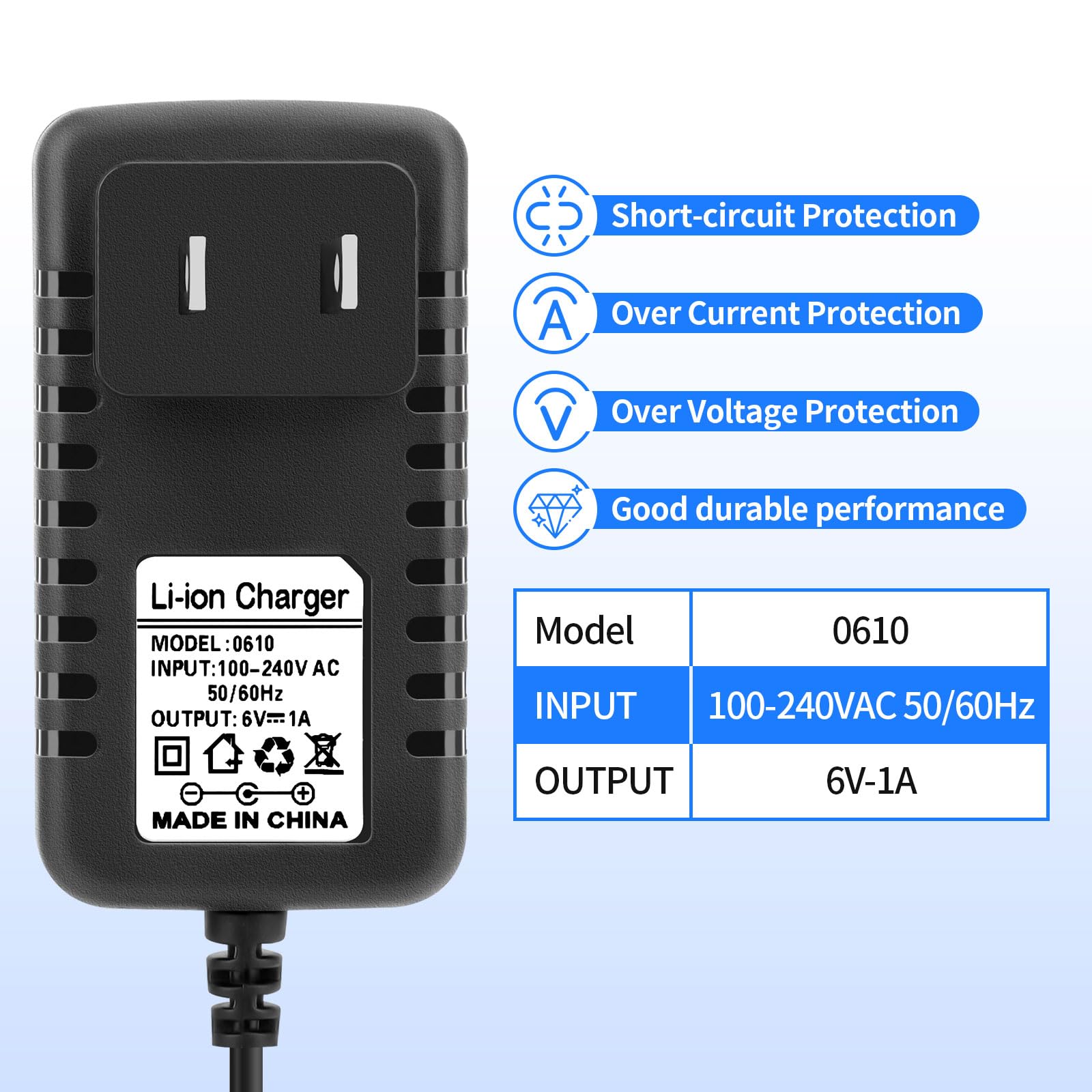 Crazepony 6V Battery Charger for Ride On Toys, 6 Volt 1A Battery Charger for Kids Ride On Toys Car SUV Kid Trax Toddler Quad