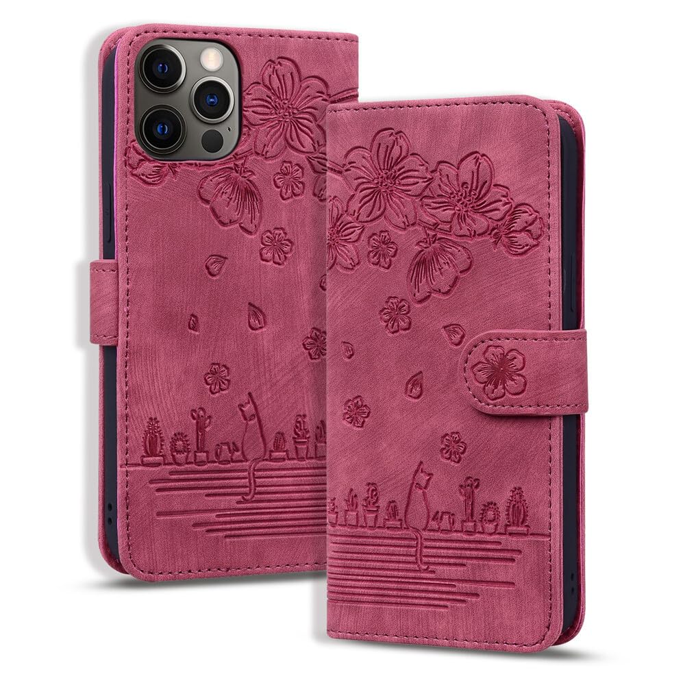 Generic Compatible avec iPhone 8 Plus / 7 Plus / 6 Plus / 6S Plus (Couleur : Rouge) Étui à rabat en cuir motif floral chat