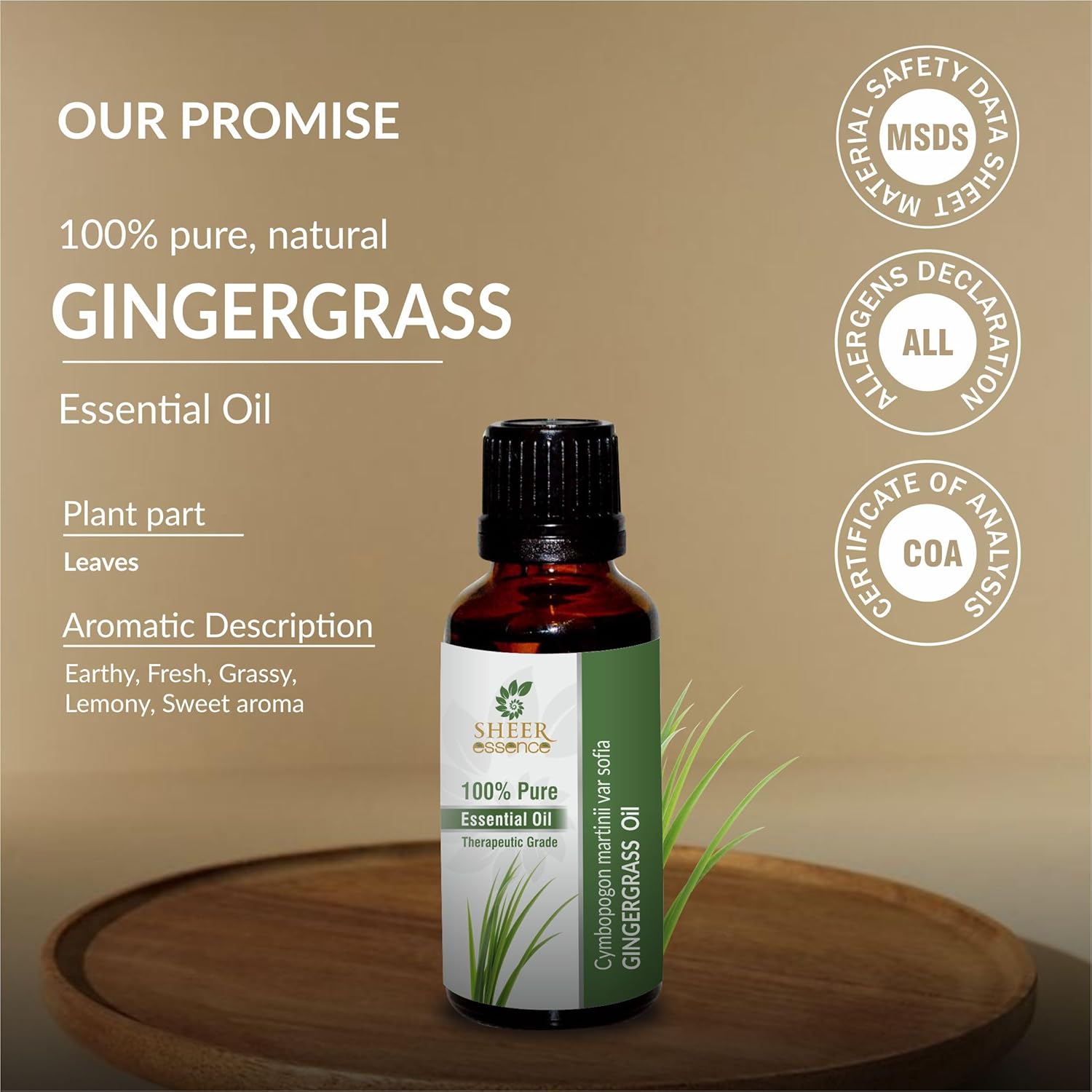 Gingergrass Oil (Cymbopogon Martinii VAR Sofia) Essential Oil 100% Pure Natural Undiluted Uncut Therapeutic Grade Oil 3.38 FL.OZ