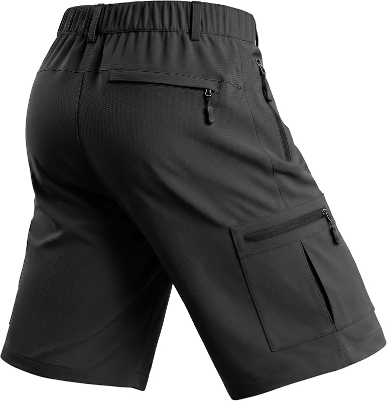 Yufawow Men's Hiking Cargo Golf Hybrid Shorts 9” Lightweight Quick Dry 5 Zipper Pockets Outdoor Casual Active Shorts