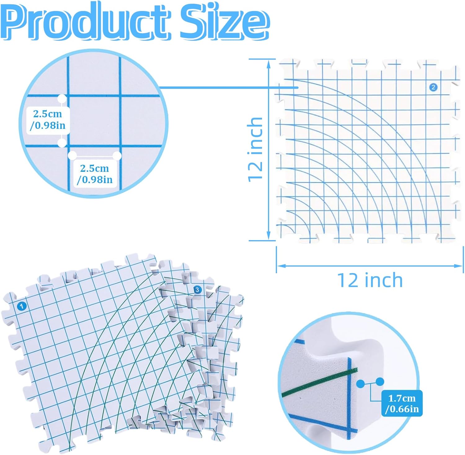 White 4Pcs 12x12inch Blocking Mats for Knitting & Crocheting - Extra Thick Blocking Boards with Grids