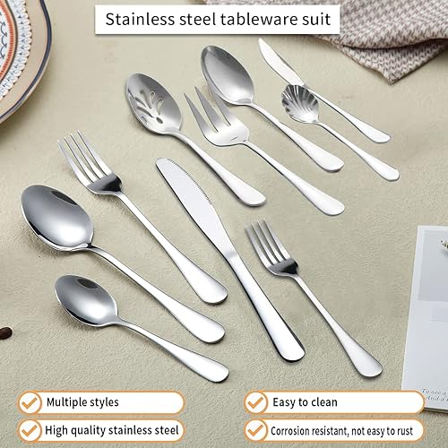 Miniatura 3 de Kyraton Juego de cubiertos de 45 piezas para 8 personas, de acero inoxidable, cucharas y tenedores, aptos para lavavajillas, juego de utensilios