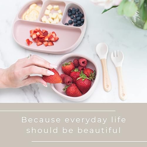 Vista 8 de Little Keegs Juego de alimentación para bebés, color azul polvoriento, 8 piezas, silicona sin BPA, apto para microondas y lavavajillas