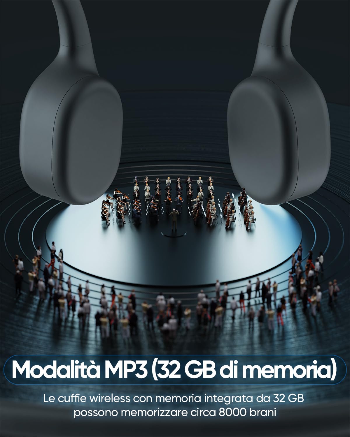 Guudsoud Cuffie Conduzione Ossea Bluetooth 5.4, Cuffie Subacquee per Piscina, Built-in MP3 32G Memoria Auricolari Corsa, Impermeabili IP68, Open Ear Sportive per il Nuoto, Palestra, Ciclismo