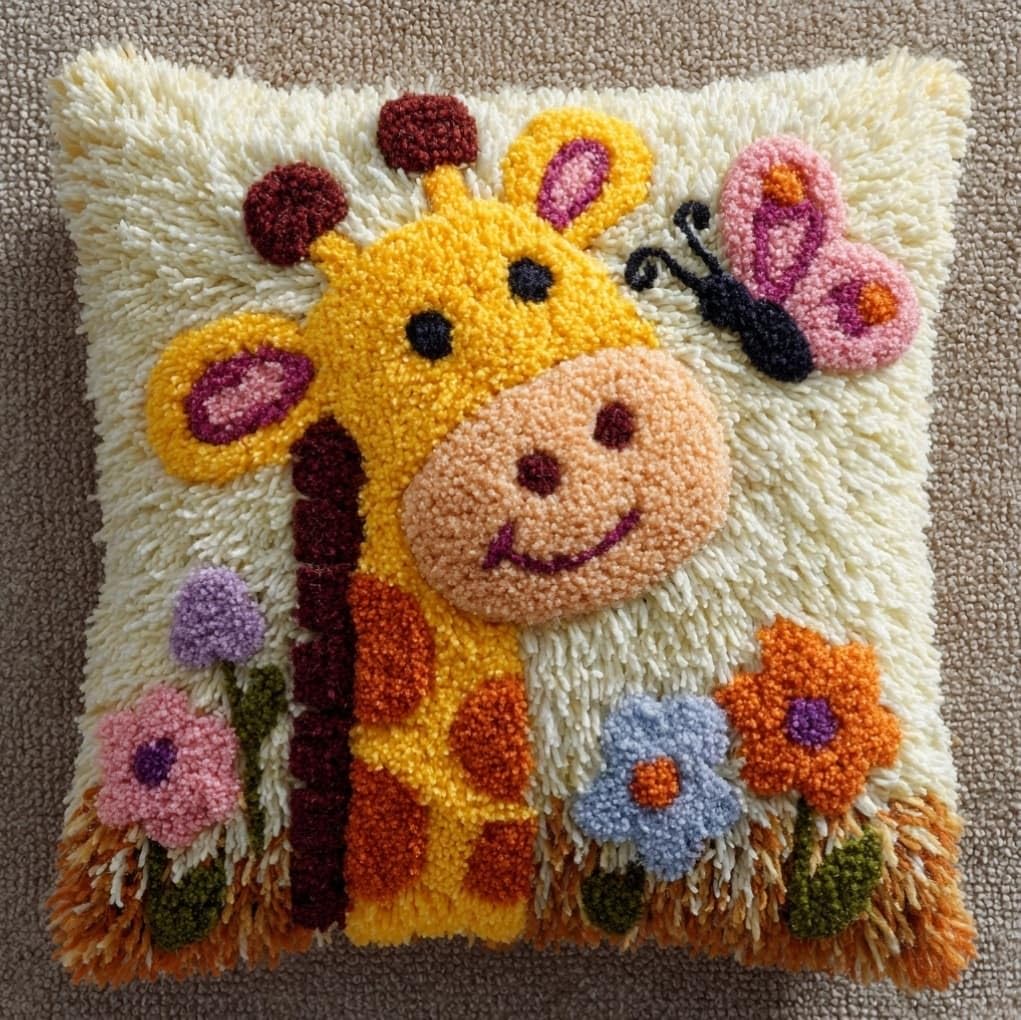 Axiangzik Giraffe And Butterfly Diy Latch Hook Pillow Kit,
